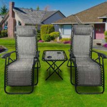 BIRCHTREE Sun Recliner Table Set Grey