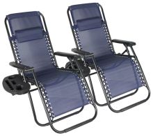BIRCHTREE Sun Recliner Set of 2 With Cup Holder BT-SR03 Blue