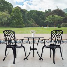 BIRCHTREE CAST ALUMINUM TABLE 2 CHAIRS SET 01 Black