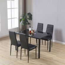 WestWood Glass Top Dining Table With 4 Chairs DS07 Black